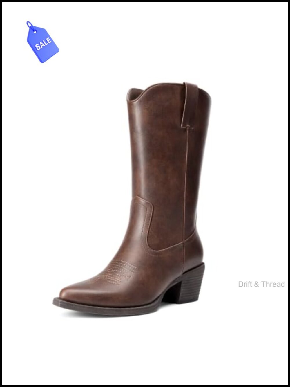 Women's Western Cowboy Boots - Mid-Calf Pull-On Square Toe Slip Resistant Faux